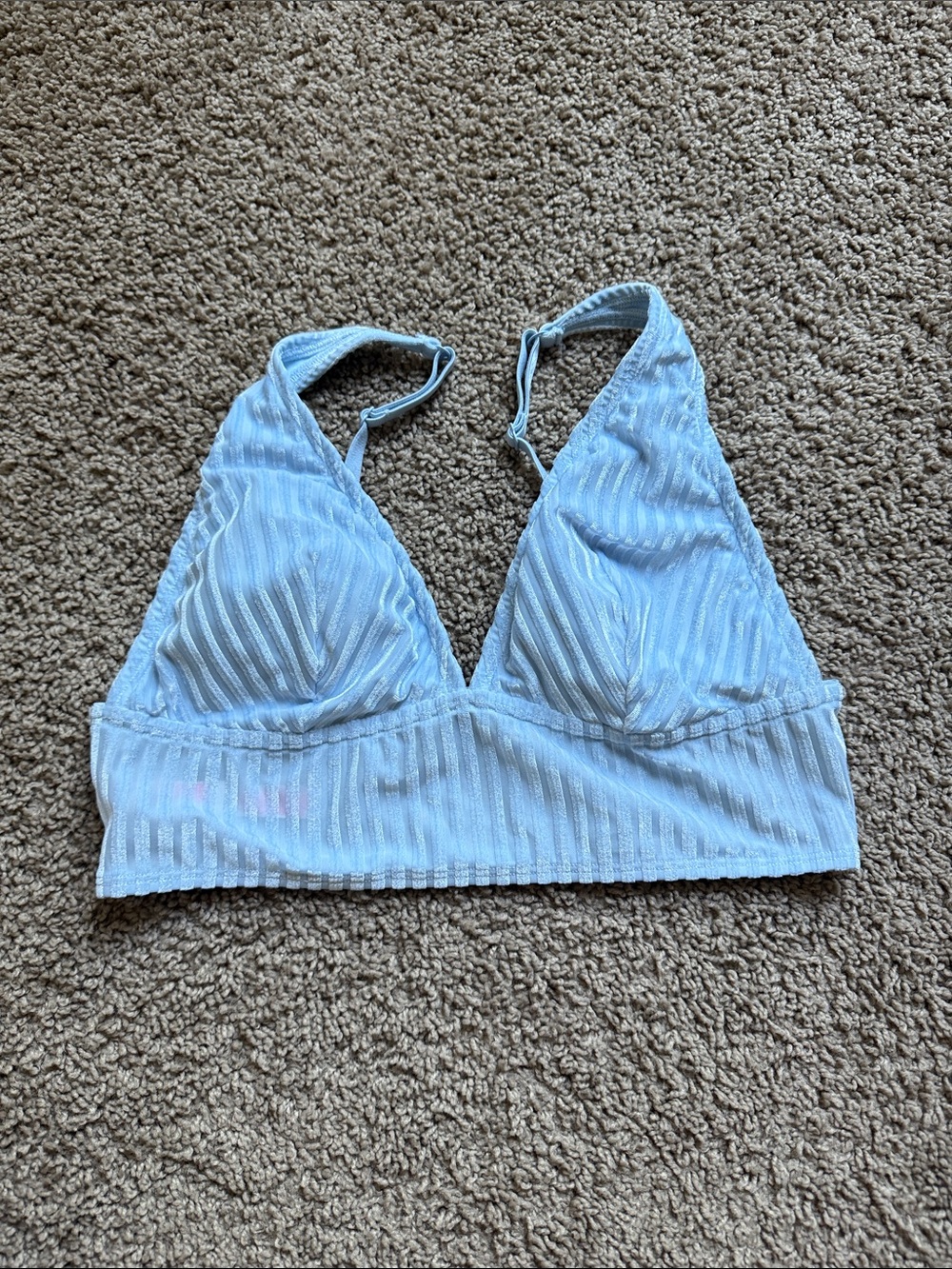PINK Victoria's Secret Pale Blue Ribbed Triangle Bralette
